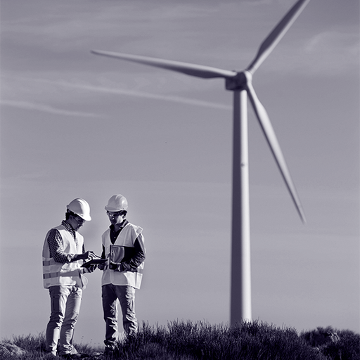 Manual Handling - basic. Twee inspecteurs met windmolen in de achtergrond ter illustratie
